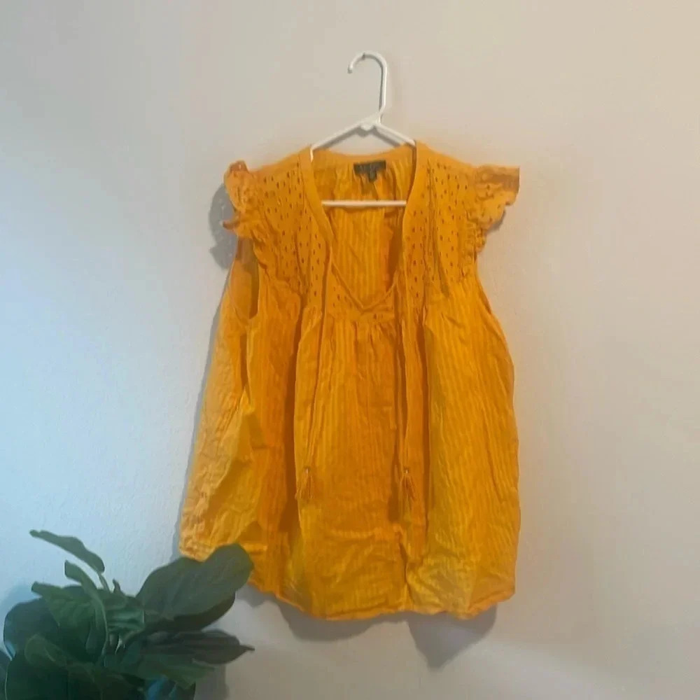 Jessica Simpson Mustard Yellow Ruffle Sleeve Blouse